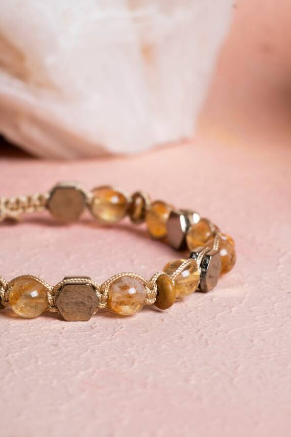 Sertifikalı Sitrin, Jasper, Hematit, Doğal Taş Makrome Bileklik (SK:076) - 3