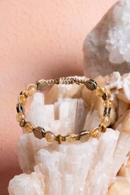 Sertifikalı Sitrin, Jasper, Hematit, Doğal Taş Makrome Bileklik (SK:076) - 4