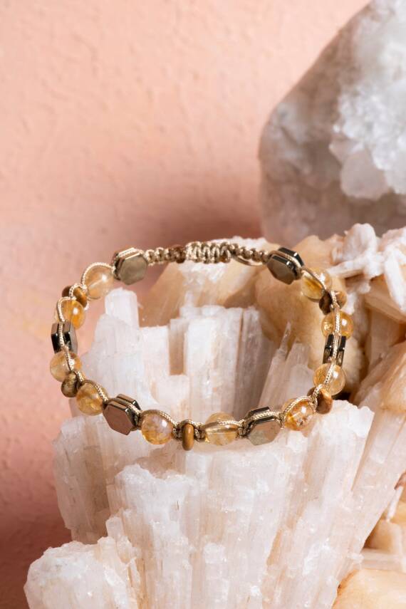 Sertifikalı Sitrin, Jasper, Hematit, Doğal Taş Makrome Bileklik (SK:076) - 4