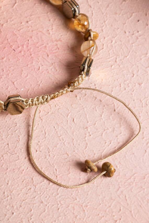 Sertifikalı Sitrin, Jasper, Hematit, Doğal Taş Makrome Bileklik (SK:076) - 5