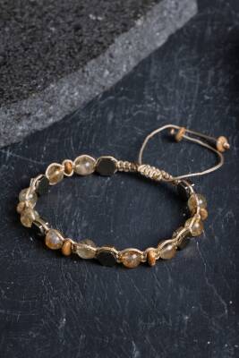 Sertifikalı Sitrin, Jasper, Hematit Doğal Taş Makrome Bileklik (SK:155) - 3