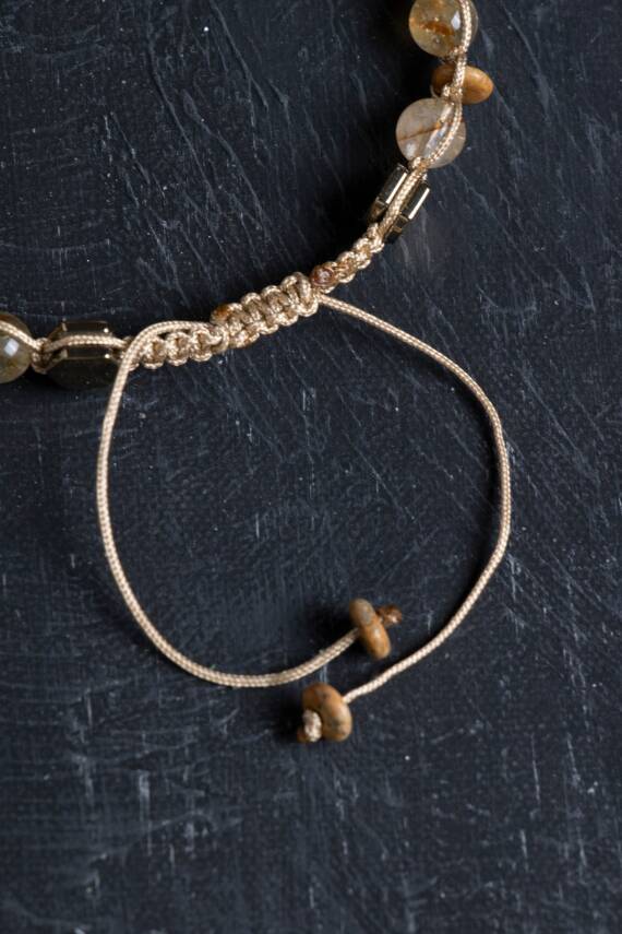 Sertifikalı Sitrin, Jasper, Hematit Doğal Taş Makrome Bileklik (SK:155) - 5