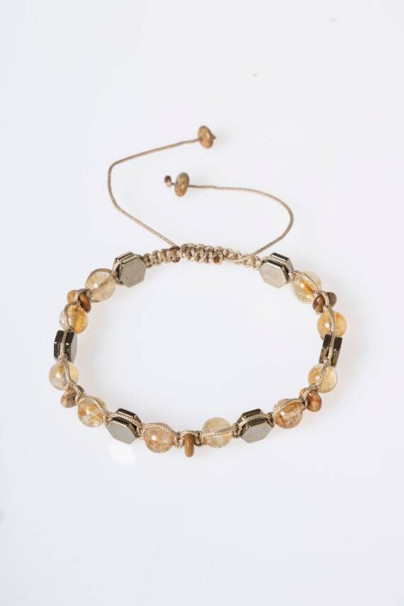 Sertifikalı Sitrin, Jasper, Hematit Doğal Taş Makrome Bileklik (SK:155) - 6