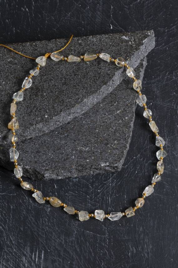 Sertifikalı Sitrin Naturel Doğal Taş Makrome Kolye - 1