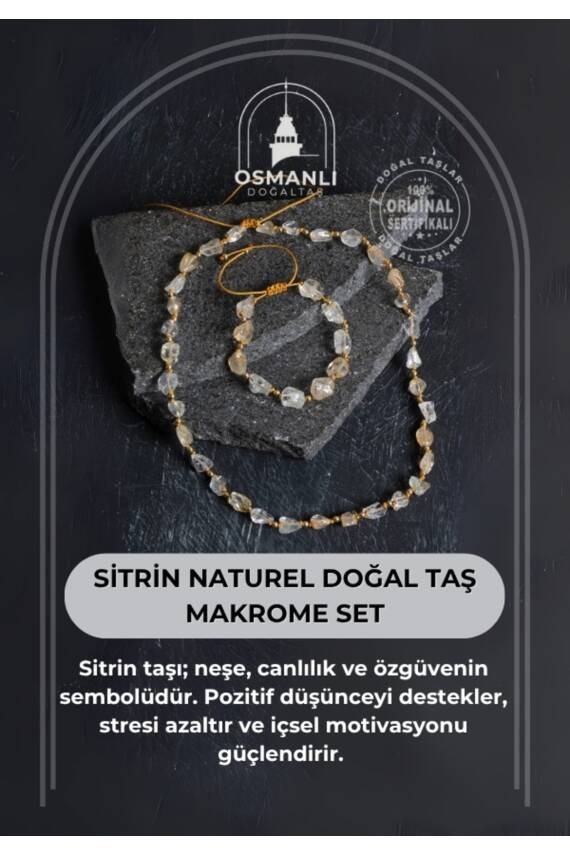 Sertifikalı Sitrin Naturel Doğal Taş Makrome Set - 1
