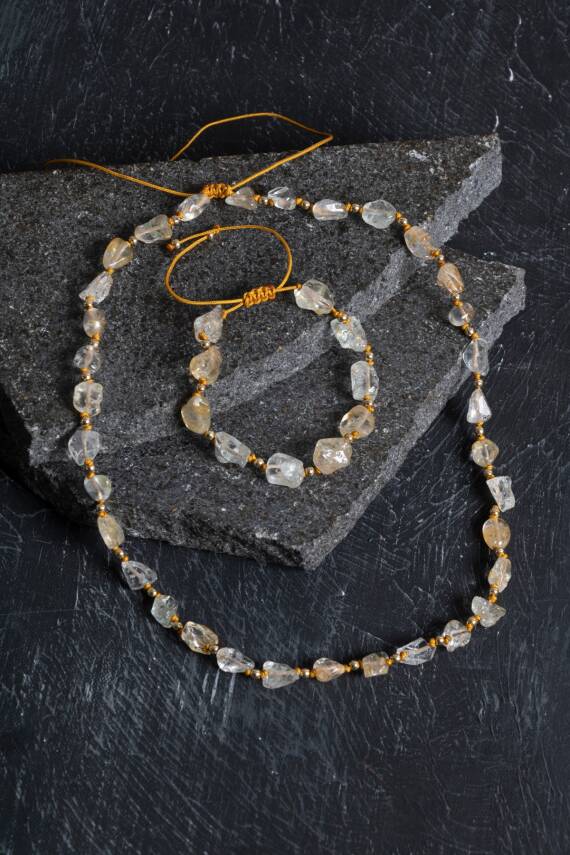 Sertifikalı Sitrin Naturel Doğal Taş Makrome Set - 1