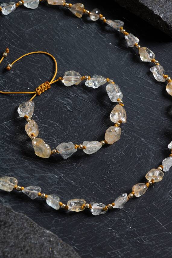 Sertifikalı Sitrin Naturel Doğal Taş Makrome Set - 3