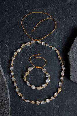 Sertifikalı Sitrin Naturel Doğal Taş Makrome Set - 4