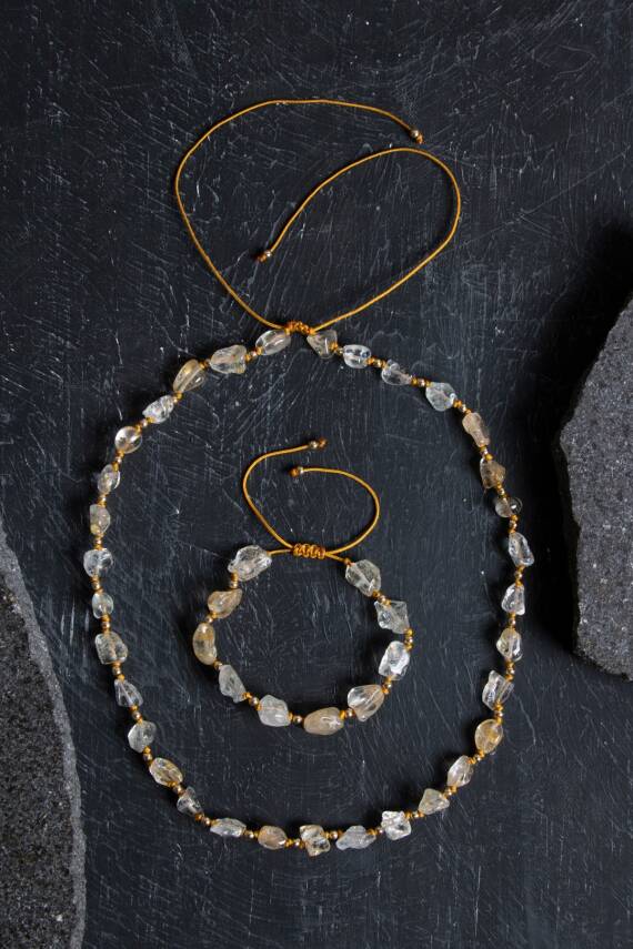 Sertifikalı Sitrin Naturel Doğal Taş Makrome Set - 4