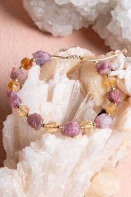 Sertifikalı Sitrin, Turmalin Doğal Taş Makrome Bileklik (SK:238) - 3