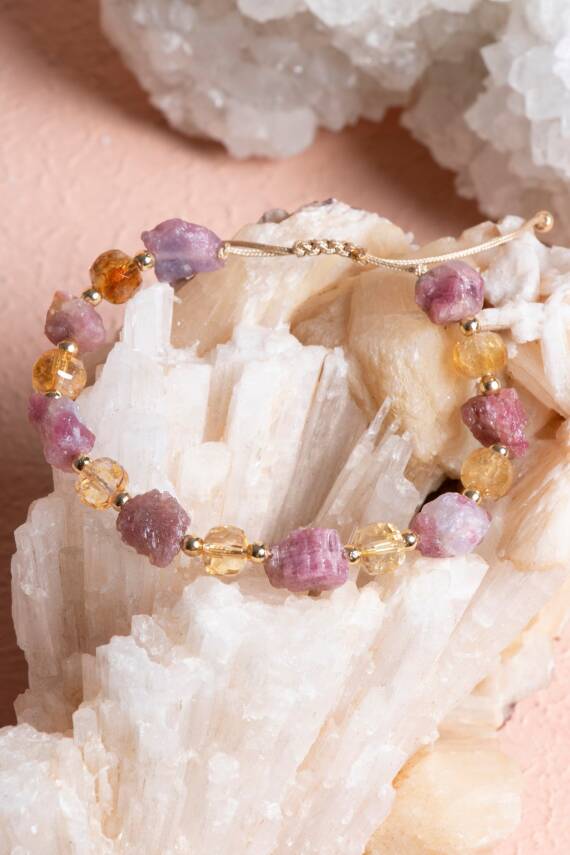 Sertifikalı Sitrin, Turmalin Doğal Taş Makrome Bileklik (SK:238) - 3