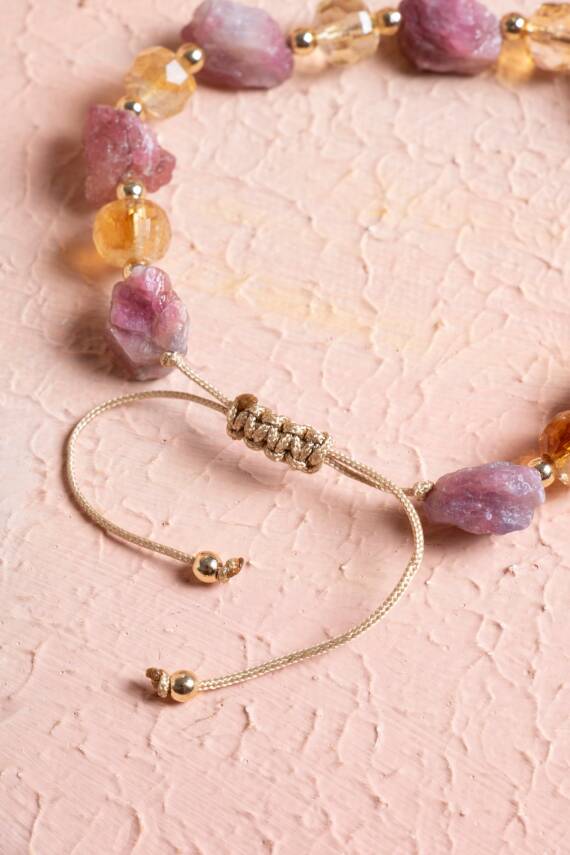 Sertifikalı Sitrin, Turmalin Doğal Taş Makrome Bileklik (SK:238) - 4