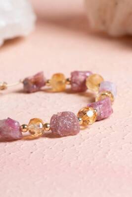 Sertifikalı Sitrin, Turmalin Doğal Taş Makrome Bileklik (SK:238) - 5