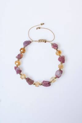 Sertifikalı Sitrin, Turmalin Doğal Taş Makrome Bileklik (SK:238) - 6