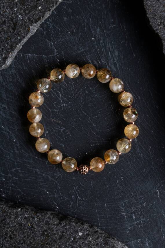 Sertifikalı Sitrin Zirkon Aparatlı Doğal Taş Bileklik-10 mm (SK:182) - 1