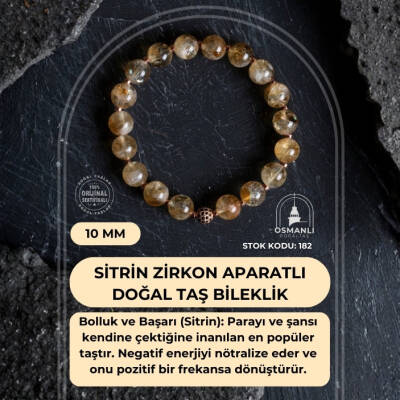 Sertifikalı Sitrin Zirkon Aparatlı Doğal Taş Bileklik-10 mm (SK:182) - 2