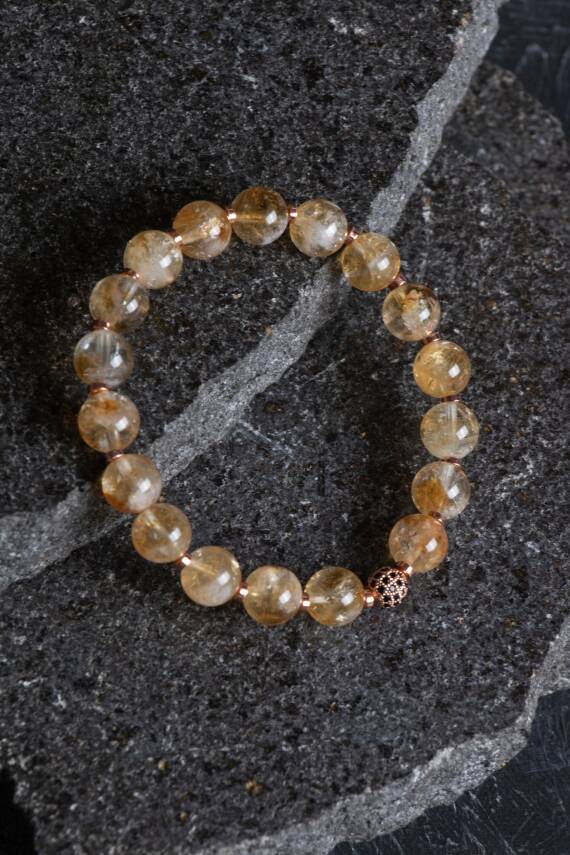 Sertifikalı Sitrin Zirkon Aparatlı Doğal Taş Bileklik-10 mm (SK:182) - 3