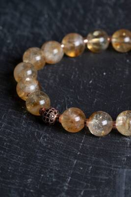 Sertifikalı Sitrin Zirkon Aparatlı Doğal Taş Bileklik-10 mm (SK:182) - 4