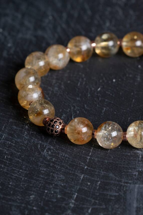 Sertifikalı Sitrin Zirkon Aparatlı Doğal Taş Bileklik-10 mm (SK:182) - 4