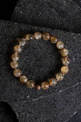 Sertifikalı Sitrin Zirkon Aparatlı Doğal Taş Bileklik-10 mm (SK:182) - 5