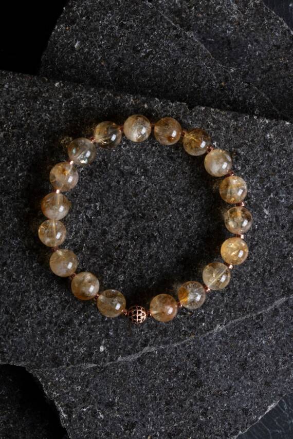 Sertifikalı Sitrin Zirkon Aparatlı Doğal Taş Bileklik-10 mm (SK:182) - 5