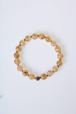 Sertifikalı Sitrin Zirkon Aparatlı Doğal Taş Bileklik-10 mm (SK:182) - 6