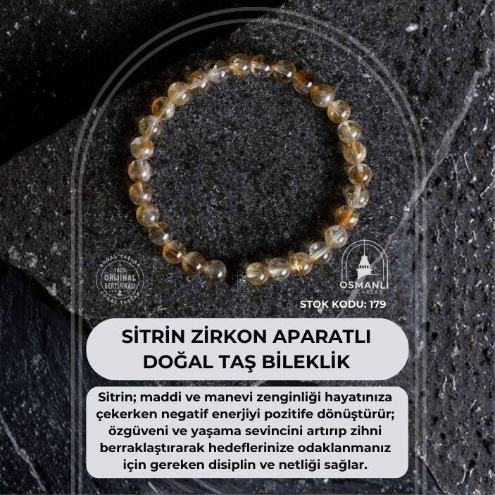 Sertifikalı Sitrin Zirkon Aparatlı Doğal Taş Bileklik (SK:179) - 2
