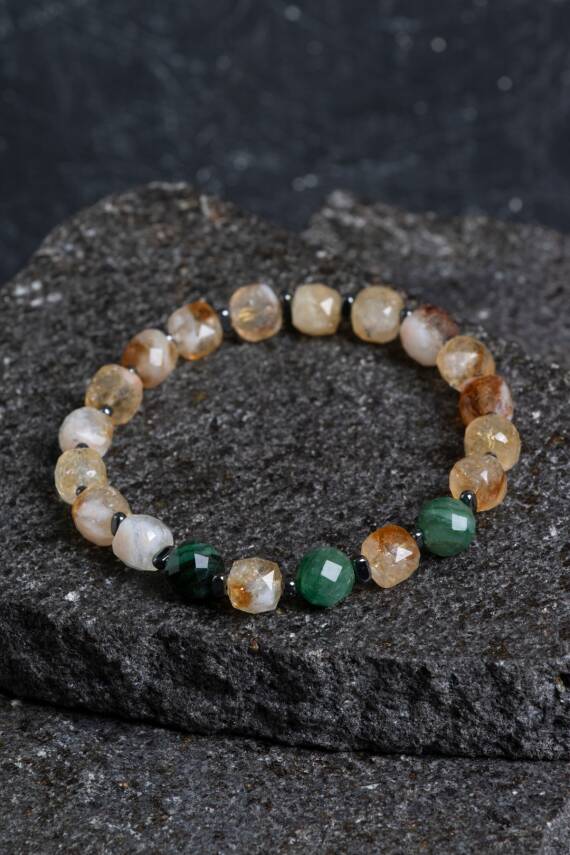 Sertifikalı Sitrin, Zümrüt Doğal Taş Bileklik (SK:349) - 1