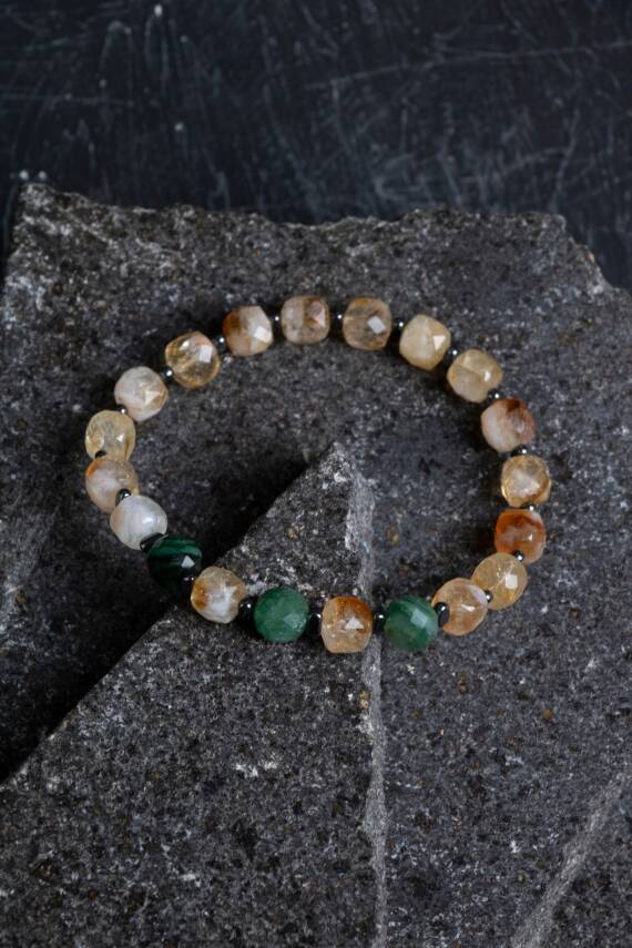 Sertifikalı Sitrin, Zümrüt Doğal Taş Bileklik (SK:349) - 2