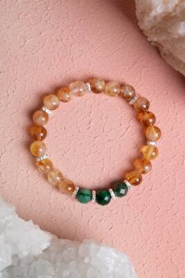 Sertifikalı Sitrin, Zümrüt Gümüş Aparatlı Doğal Taş Bileklik (SK:379) - Osmanlı Doğal Taş