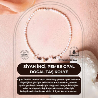 Sertifikalı Siyah İnci, Pembe Opal Doğal Taş Kolye (SK:244) - 2
