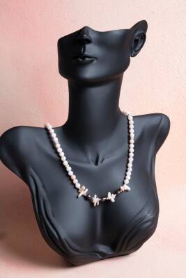 Sertifikalı Siyah İnci, Pembe Opal Doğal Taş Kolye (SK:244) - 3