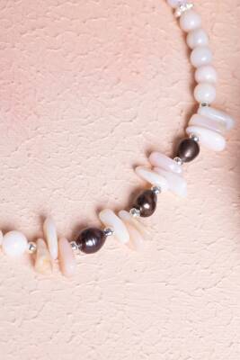 Sertifikalı Siyah İnci, Pembe Opal Doğal Taş Kolye (SK:244) - 4