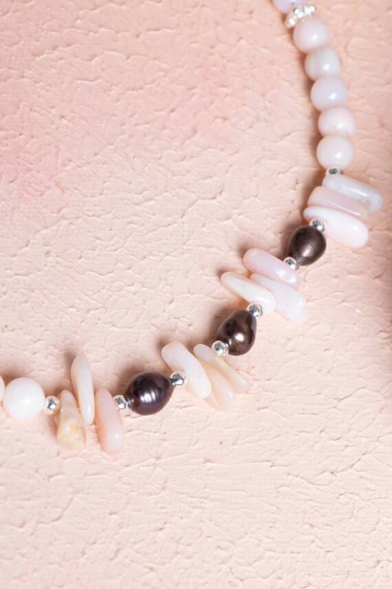 Sertifikalı Siyah İnci, Pembe Opal Doğal Taş Kolye (SK:244) - 4