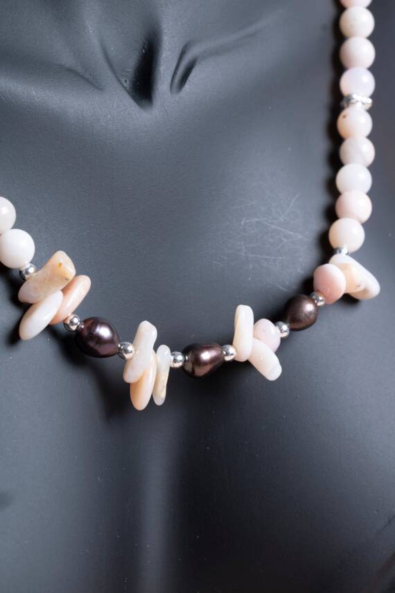 Sertifikalı Siyah İnci, Pembe Opal Doğal Taş Kolye (SK:244) - 5