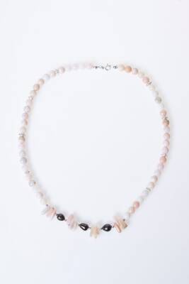 Sertifikalı Siyah İnci, Pembe Opal Doğal Taş Kolye (SK:244) - 6