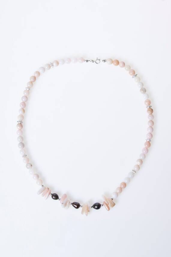 Sertifikalı Siyah İnci, Pembe Opal Doğal Taş Kolye (SK:244) - 6