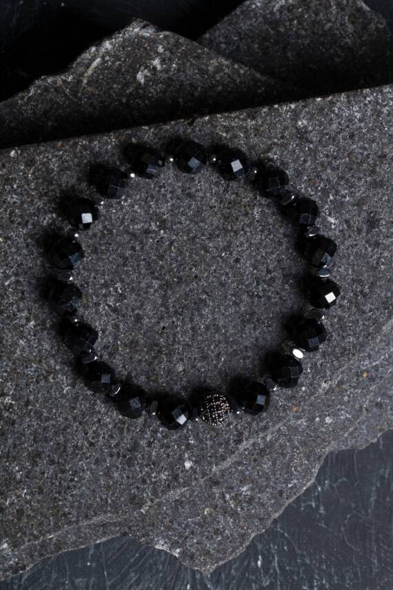 Sertifikalı Siyah Turmalin Zirkon Aparatlı Doğal Taş Bileklik (SK:401) - 1