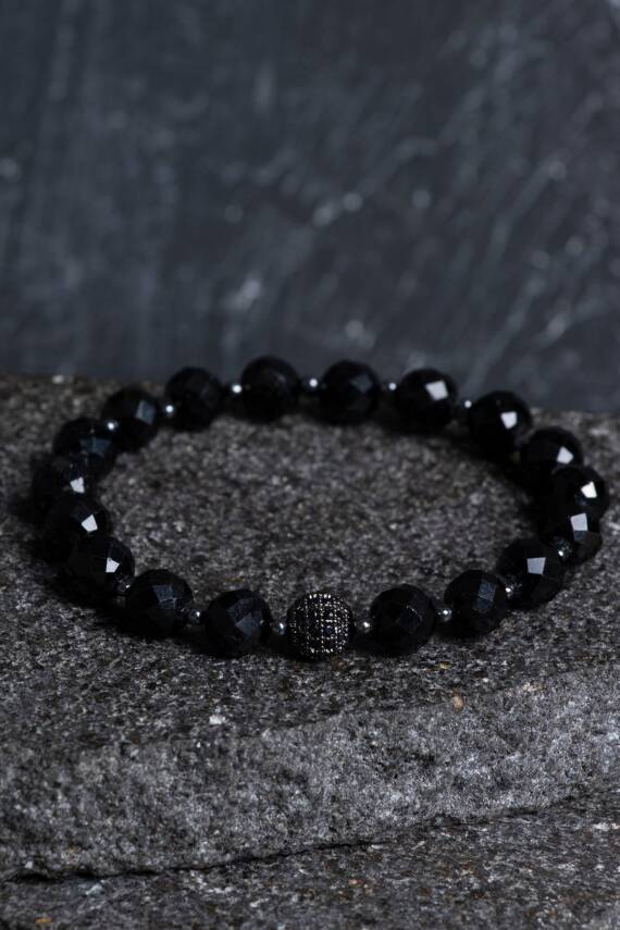 Sertifikalı Siyah Turmalin Zirkon Aparatlı Doğal Taş Bileklik (SK:401) - 2