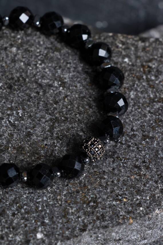 Sertifikalı Siyah Turmalin Zirkon Aparatlı Doğal Taş Bileklik (SK:401) - 3