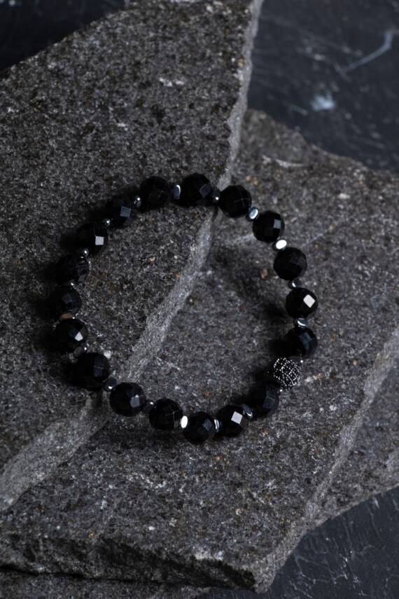 Sertifikalı Siyah Turmalin Zirkon Aparatlı Doğal Taş Bileklik (SK:401) - 4