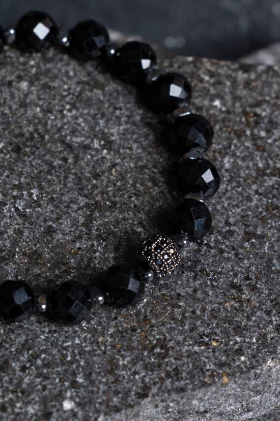 Sertifikalı Siyah Turmalin Zirkon Aparatlı Doğal Taş Bileklik (SK:401) - 4