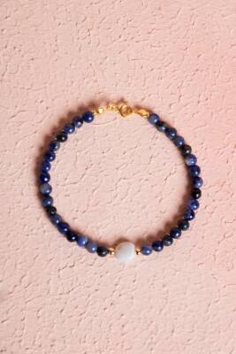 Sertifikalı Sodalit, Ay Taşı Gümüş Kapama Doğal Taş Bileklik (SK:059) - Osmanlı Doğal Taş