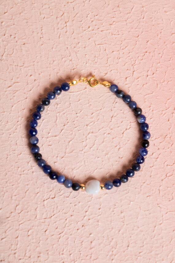 Sertifikalı Sodalit, Ay Taşı Gümüş Kapama Doğal Taş Bileklik (SK:059) - 1