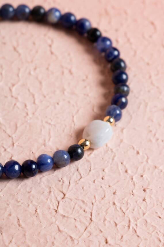 Sertifikalı Sodalit, Ay Taşı Gümüş Kapama Doğal Taş Bileklik (SK:059) - 3