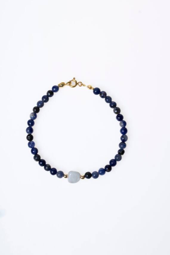 Sertifikalı Sodalit, Ay Taşı Gümüş Kapama Doğal Taş Bileklik (SK:059) - 6