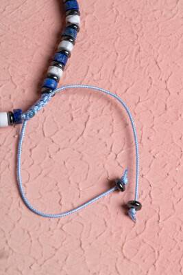 Sertifikalı Sodalit, Havlit, Hematit Doğal Taş Makrome Bileklik (SK:389) - 4