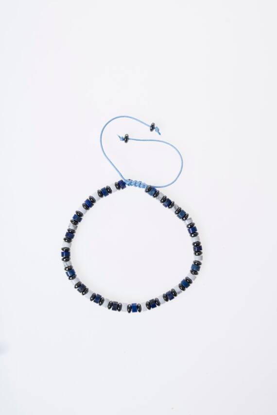 Sertifikalı Sodalit, Havlit, Hematit Doğal Taş Makrome Bileklik (SK:389) - 5