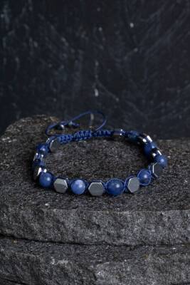 Sertifikalı Sodalit, Hematit Doğal Taş Makrome Bileklik - 3