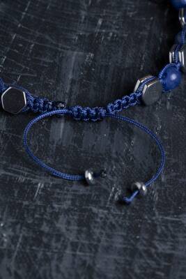 Sertifikalı Sodalit, Hematit Doğal Taş Makrome Bileklik - 4